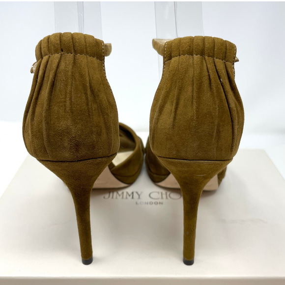 Jimmy Choo Marion Suede Platform Sandal In Tobacco Brown Size 7 - Picture 4 of 9